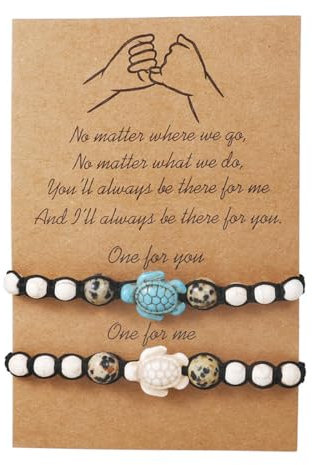 Cubahop 2PCS Schwarz Rosa Versprechen Armbänder Schildkröte SUN MOON LOVE Wachs Linie Gewebte Armband Beste Freund Hand Zubehör für Frauen und Mädchen (C)