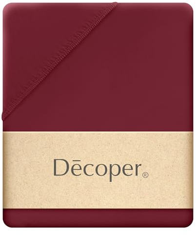 Decoper ® Mako-Feinjersey Spannbettlaken aus 100% Baumwolle | Atmungsaktiv & kuschelig weich | Oeko-Tex Zertifiziert | bis 25 cm Matratzenhöhe | 140-160 cm x 200 cm | Farbe Bordeaux