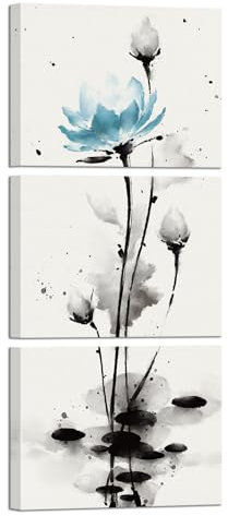 sechars Traditionelle chinesische Malerei Aquarell Lotus Blumen Leinwand Drucke Zen Seerose Kunst Bilder Dekor (Blaugrün)