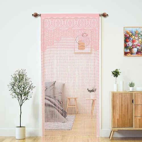 Macrame Lace Door String Curtain for Doorways,Boho Curtains Backdrop Panel Hippie Door Frame Hanging Wedding Decor Room Divider Ktchen Wall Closet Window Bedroom Decoration (35×79in,Pink,2 Pcs)