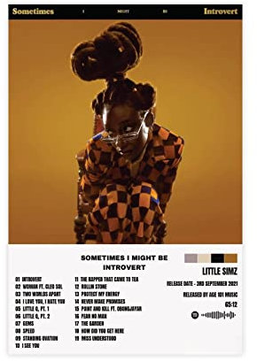 MEZUMI Little Simz Sometimes I Might Be Introvert Albumcover Leinwand Poster Schlafzimmer Dekor Sport Landschaft Büro Zimmer Dekor Geschenk ungerahmt 30 x 45 cm