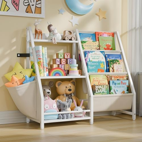 LATIBELL Montessori-Bücherregal mit 3 Etagen, für Babys, Kleinkinder, Bücherregal für Kinder, Bücherregal, Spielzeug-Aufbewahrung, Organizer, für Spielzimmer, Schlafzimmer, Kinderzimmer (weiß)