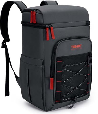 TOURIT - Mochila isotérmica con doble capa, 30 latas, bolsa isotérmica impermeable y ligera para camping, picnics, senderismo, playas, gris oscuro
