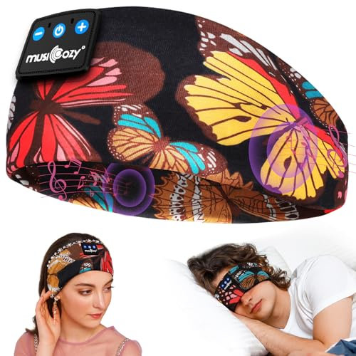 MUSICOZY Schlafkopfhörer Bluetooth 5.4, Schlaf Kopfhörer Stirnband Sport-Kopfhörer Headband Kopfhörer Schlafen Band mit Spielzeit 14+STD/HiFi Stereo Musik Grau (Orange, L)