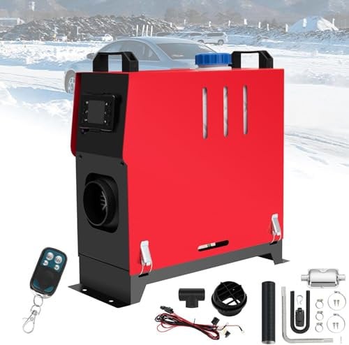 PRIJESSE 8KW Diesel Lufterhitzer, 12V Standhezung Diesel, Luft Dieselheizung, Air Diesel Heizung mit Schalldämpfer&LCD Schalter, Standheizung für Auto RV Boote LKW Wohnmobil Bus (Type1 Rot)