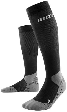 CEP - HIKING LIGHT MERINO SOCKS REDESIGN für Damen | Lange Wandersocken mit aktivierender Kompression | Trekkingsocken für leichte Beine in schwarz | Größe IV | L