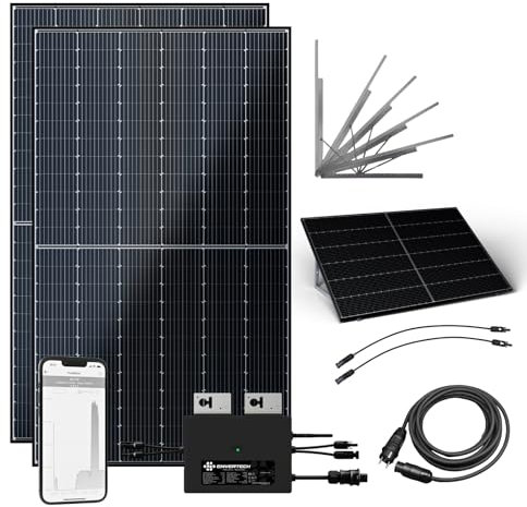 flex-energie Balkonkraftwerk Komplettset 900Wp I 2x450Wp Solarmodule, Envertech EVT800-B Wechselrichter, Universalaufständerung & 10m Kabel I Energiegewinnung auf Flachdach & Balkon