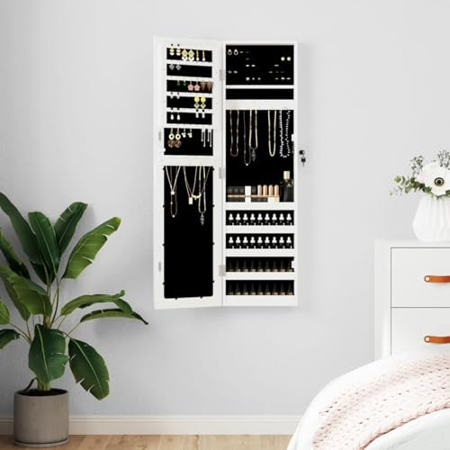 BaraSh Schmuckschrank mit Spiegel Wandmontage Weiß 30x8,5x106 cm Schminktisch ZubehöR SchmuckstäNder