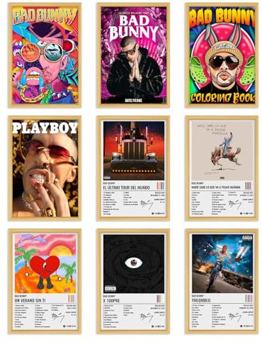 ZCSFC Bad*Bunny Poster, Albumcover, Musikposter, ungerahmt, Leinwand, Wandkunst, Dekor, Zimmer, ästhetische Poster, Bild-Gemälde für Wohnzimmer, Schlafzimmer, Dekoration, 20 x 30 cm, 9 Stück