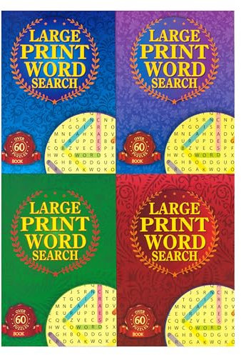 Set mit 4 großen Druck-Wortsuche-Puzzles A5 Blöcke Erwachsene Gehirn-Teaser Herausforderungen Wortsuche großer Text 60 Puzzles pro Buch