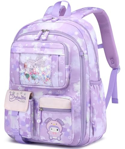 WYCY Sacs d'école pour filles - Grande capacité - Résistant à l'eau - Avec compartiment pour ordinateur portable - Sac à dos pour filles, Stitch Sac à dos Violet