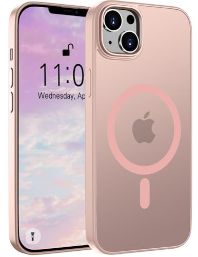 Andwing für iPhone 14/für iPhone 13 Hülle für Mag Safe Magnetische Handyhülle für iPhone 14, Stoßfester Schutz,Transluzente Matt Outdoor Rundum Schutzhülle Case für iPhone 14 Hülle-Rosa