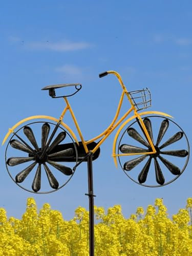 POMMERNTRAUM ® | Windspiel Gartendekoration Windrad aus Metall Gartenstecker Rad Fahrrad Damenrad (gelb)