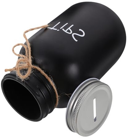 HEMOTON Mason Glass Piggy Bank Money Saving Box 1000ml Black Coin Storage Jar for Adults Home Office Use