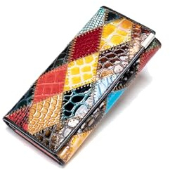 PORRASSO Portefeuille Femme Cuir Coloré Porte-Monnaie Grande Capacité Porte Monnaie Mode Portefeuille Wallet