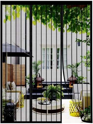 Moustiquaire Porte Fenetre Magnetique, Puissants Aimants, Moustiquaire pour Porte, Double Ouverture Latérale, Maille Très Dense Aimantée Rideau Anti Mouches et Insectes avec Ruban Adhésif, Noir