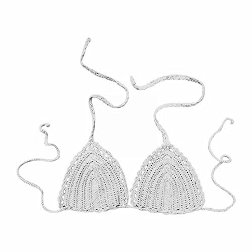 Generico Reggiseno Imbottito Top A Fascia Elasticizzato Costume da Bagno Estivo da Donna in Tinta Unita a Mano all'Uncinetto Reggiseni con Ferretto Reggiseno Fascia Imbottito (White, L)