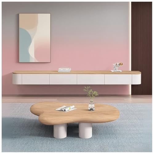 KSYGINXD TV Schrank Hängend 300CM Beige, TV Lowboard mit 2 Schubladen & 1 Klappen Türen, Moderner Fernsehtisch mit Kabelmanagement, TV Tisch für Wohnzimmer und Esszimmer