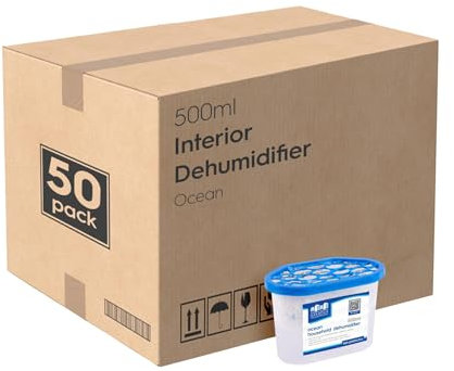 Harbour Housewares Dehumidifier 500ml Pack of 50 - Ocean - Interior Condensation Moisture Remover Mildew Absorber for Damp, Mould, Kitchen, Caravan, Car, Home, Bedroom, Wardrobe, Garage, Basement