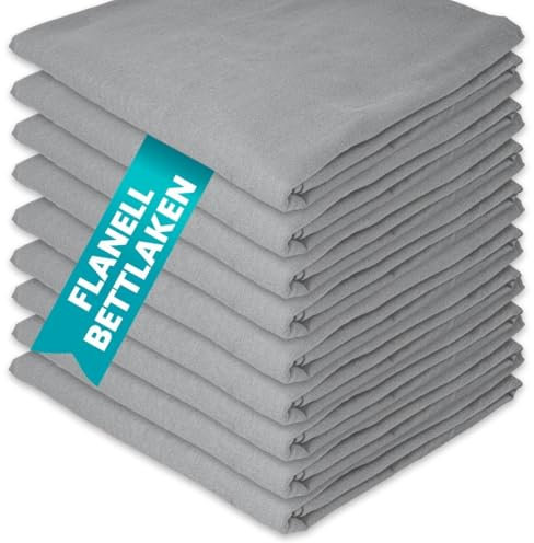 Flanell Bettlaken ohne Gummizug 90 x 200 cm Grau 100% Baumwolle kuschelig warm Glatte Betttücher flauschig Hotel Laken Baumwollflanell Haustuch