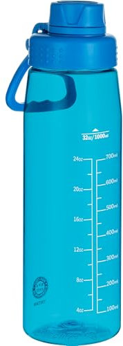Edmyre Wasserflasche, 900 ml, transparente Wasserflasche mit Auslaufdeckel und Tragegriff, wiederverwendbar, Tritan, BPA-frei, Wanderwasserflasche, geeignet für Reisen, Outdoor, Fitnessstudio, Reisen