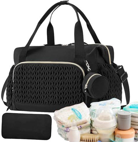 Windeltasche - Wickeltasche für Kinder | Wickeltasche mit großer Kapazität mit Schnullertasche - Wiederverwendbares Reisezubehör, Babybedarf für Zuhause, Windelrucksack, Schwarz , riferimento