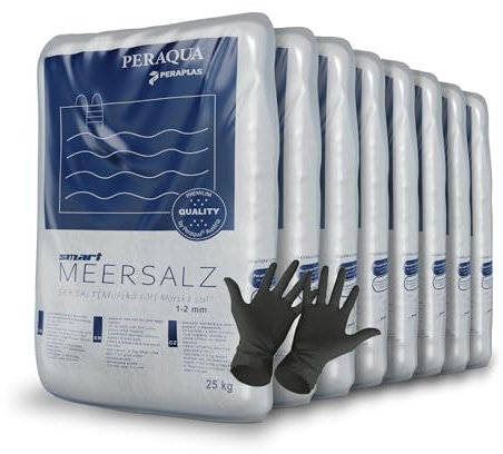 Peraplas Poolsalz 200 kg aus Meersalz, Schwimmbadsalz, Regeneriersalz, Chlorinator geeignet, Salzelektrolyse, Siedesalz inklusiv 1 Paar ARNOMED Einweghandschuh