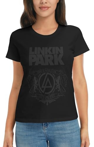 Damen Lin&kin Baumwolle T-Shirt Kurzarm Schwarz Park Tee T Shirts Rundhals Weiches Band Tshirt für Frauen Fans Geschenke Merch Bekleidung Neuheit Tops