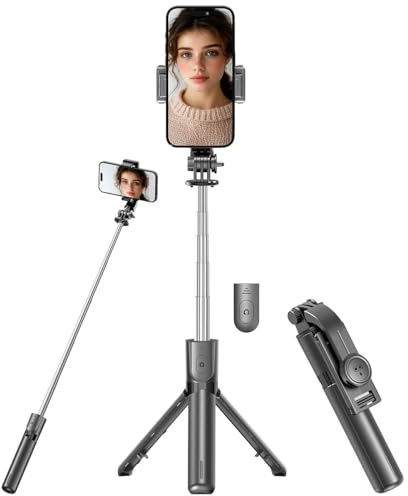 Somikon Smartphone-Selfiestick: Mini 2in1-Smartphone-Stativ & Selfie-Stick, BT-Fernauslöser, 24-67cm (Kamera Stativ Mini, Dreibein, Foto)