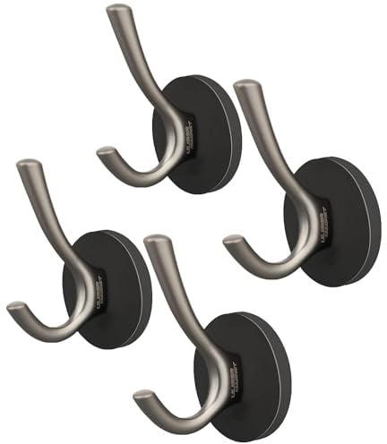 ULIBERMAGNET Starke magnetische Doppelhaken, 4-Pack Heavy Duty Robuste Mantel Magnetische Haken, Gummimagnete Große Haken für Mantel Robe Handtuch Schlüsselhut (Farbe)