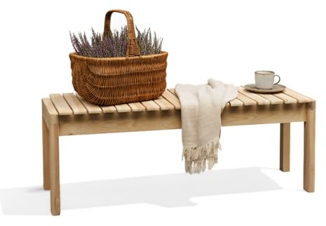 Gutekissen Allegra Banc de jardin en bois massif de pin – Banc en bois naturel pour intérieur et extérieur – Banc fait main pour 2 – 3 personnes – Design scandinave