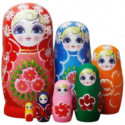 NASSMOSSE Russische Nistpuppen, 7er-Set, Sonnenblumen-Druck, Holz-Matroschka-Puppe für Kinder und Erwachsene