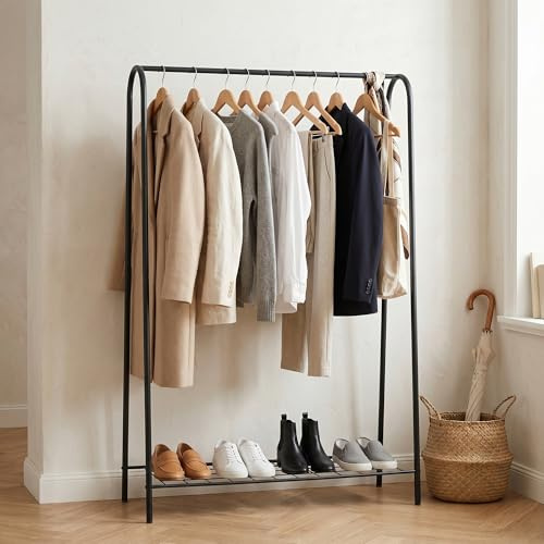 CARENZA HOME Kleiderständer mit Ablage, Schwarz Metall, 89x30x137cm (Basic)