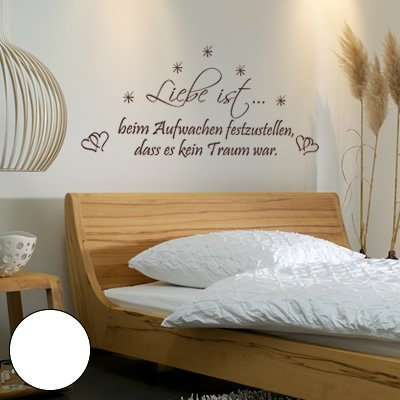 A260 Wandtattoo Liebe ist… beim Aufwachen 160cm x 75cm weiss (erh. in 40 Farben u. 3 Größen)