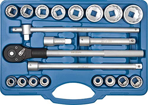 SW-Stahl 07663L Steckschlüsslsatz I 21-teilig I 3/4 Zoll I Zwölfkant I Werkzeugkoffer Industriequalität