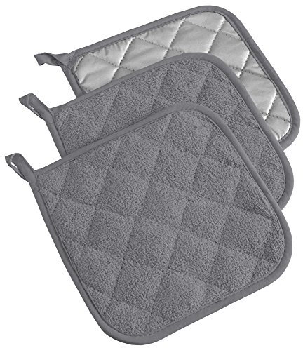 DII Lavabile in lavatrice, resistente al calore con passante per appenderlo, grigio, presina, 7 x 7