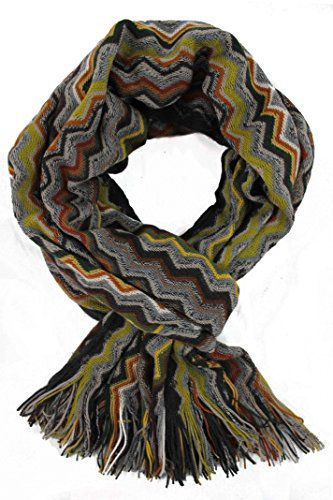 Rotfuchs Schal Kuschelschal Strickschal Raschelschal Zick Zack modisch ocker bunt 100% Wolle (Merino) R-5 (55 x 200 cm, grün grau)