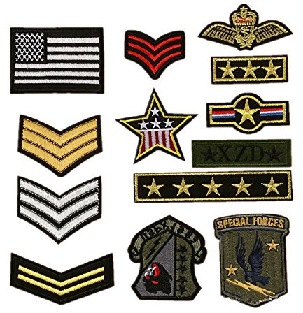 13 Teile Stickerei Armee Schultergurte Sergeant Streifen nähen Eisen auf Patch-Epauletten Badge Tasche hat Jeans-Applikation DIY
