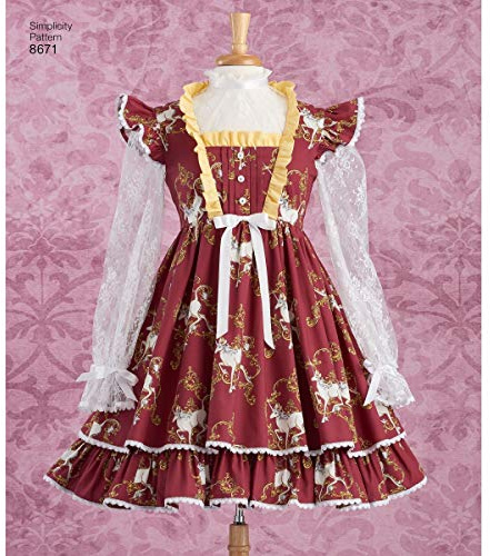 Simplicity Women’s Lolita Costume Dresses Sewing Pattern, Paper, White, 4/6/8/10/12