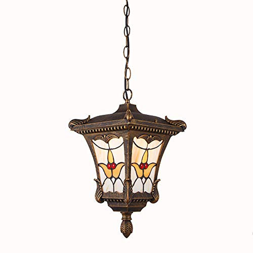 Außen/Innen Hängeleuchte Vintage Industrie Schwarz Gold E27 Pendellampe Aluminium Glas Wasserdichter IP54 Balkonleuchten Terrassenlampen Pavillon Balkon Dekoration Beleuchtung 22 * 35 Cm