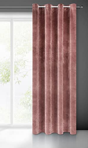 Eurofirany Villa Rideau en Velours Doux avec Oeillets-1 pièce élégant de qualité supérieure pour Chambre à Coucher, Salon, Velvet, Daim, Rose Foncé, 140x250 cm