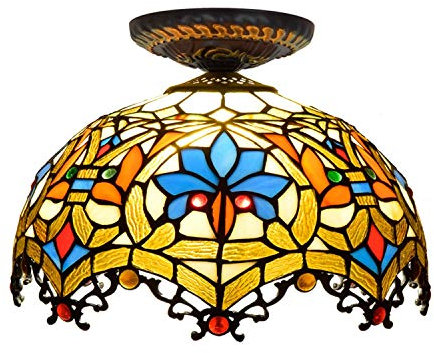 Blivuself Tiffany Deckenleuchte 12-Zoll-Deckenleuchten Tiffany-Stil Blue Parrot Glasfarbton for Wohnzimmer-Decken-Lampe