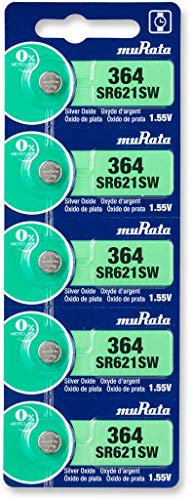 5 x Murata 364 SR60 AG1 SR621SW Silver Oxide 0% Mercury Watch Battery [1 Strip of 5 Batteries]