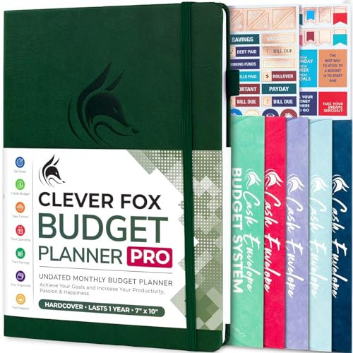 Clever Fox Budget Planner PRO – Finanz-Organizer + Geldumschläge, monatliches Finanzjournal, Ausgaben-Tracker & persönliches Kontobuch, undatiert, 18 x 25,5 cm, Dunkelgrün