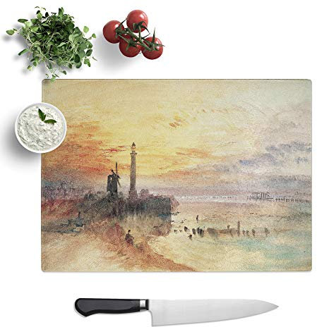 Kitchen Chopping Board Glass - Joseph Mallord William Turner Yarmouth Harbour Norfolk - Textured Worktop Saver Cutting Board - Heat Resistant, Shatterproof and Hygenic - 39 x 28.5 cm