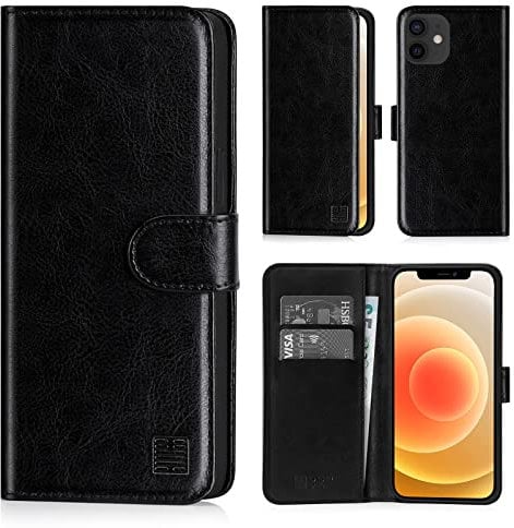 32nd Book Wallet PU Leather Flip Case Cover For Apple iPhone 12 Mini (5.4), Design With Card Slot and Magnetic Closure - Black