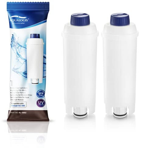 Coffee Machine Filter for DLSC002 with Activated Carbon Softener, Aqualogis Water Filter Compatible with Delonghi ECAM, Esam, ETAM, BCO, EC. (2)