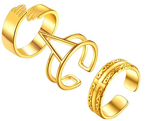 FindChic Keltischer Knot Ring für Damen Herren Vergoldeter Fingerring Offener Verstellbarer 3 Paar Ring Geeignet als Ehering Partnerring