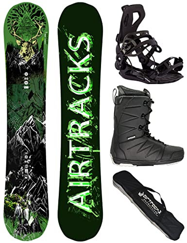 Airtracks Herren Snowboard Set Freeride Freestyle Forest King Carbon Wide Hybrid Rocker 153 - Snowboard Bindung Master - Snowboardboots Star Black 46 - SB Bag