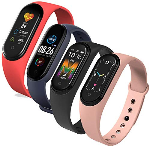 BesDirect Pulsera Inteligente M5, IP67 Resistente al Agua, Monitor de Presión Arterial y Frecuencia Cardíaca, Podómetro, Rastreador de Actividad, Smartband Rosado